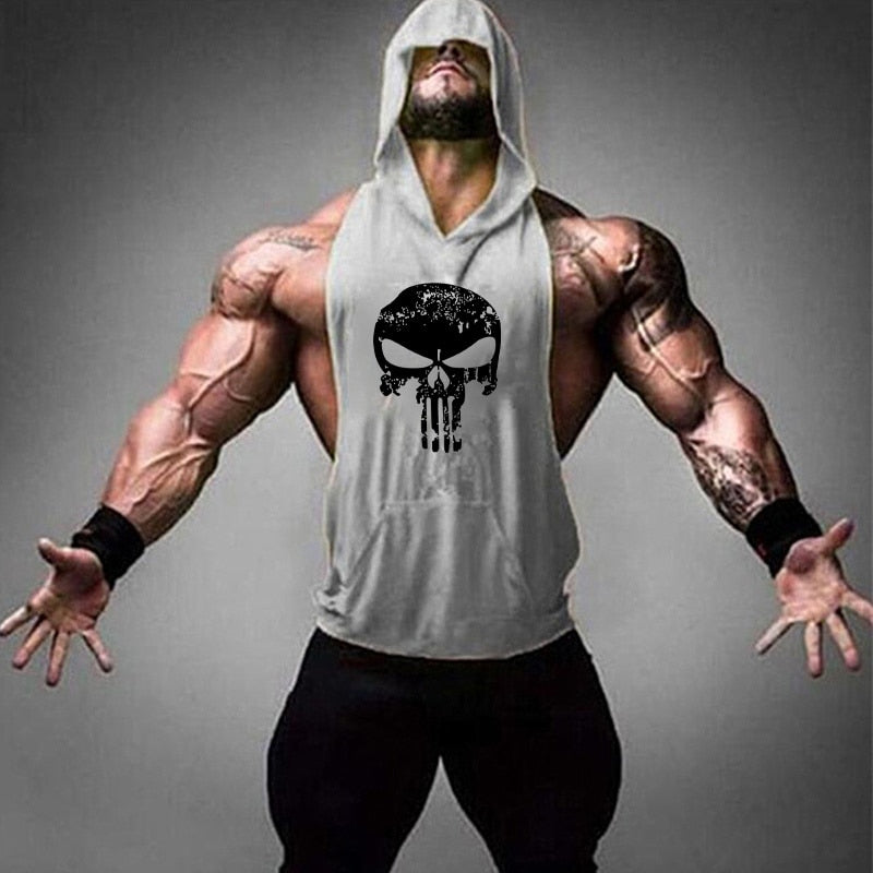 Skull Bodybuilding Stringer Shirt Fitness | Men Gym sleeveless hoodies - Vintage tees for Women