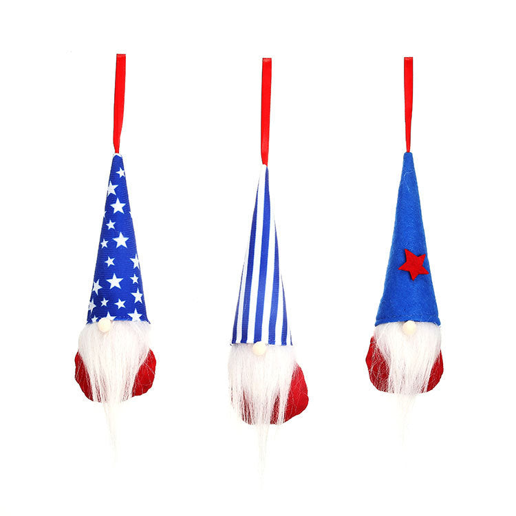 New American Independence Day Rudolph faceless pointed hat doll small pendant National Day decorations children's gift - Vintage tees for Women