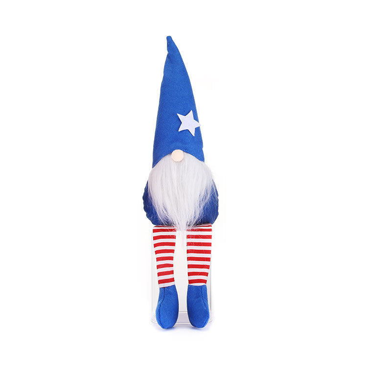 Lucky Snow New American Independence Day pointed hat long-legged Rudolph doll plush dwarf doll decorations - Vintage tees for Women