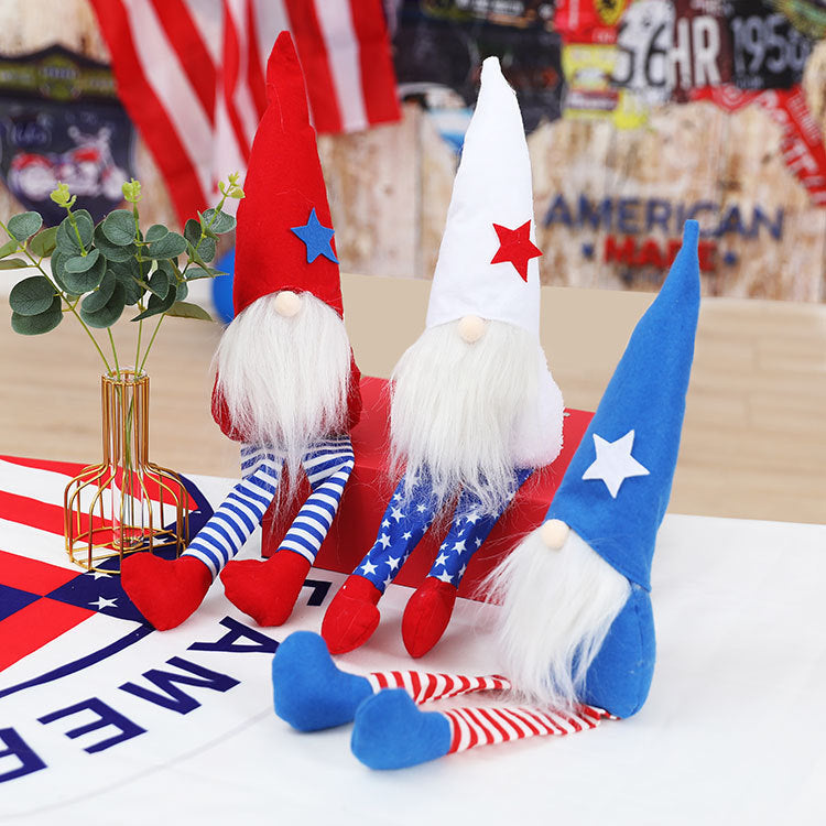 Lucky Snow New American Independence Day pointed hat long-legged Rudolph doll plush dwarf doll decorations - Vintage tees for Women