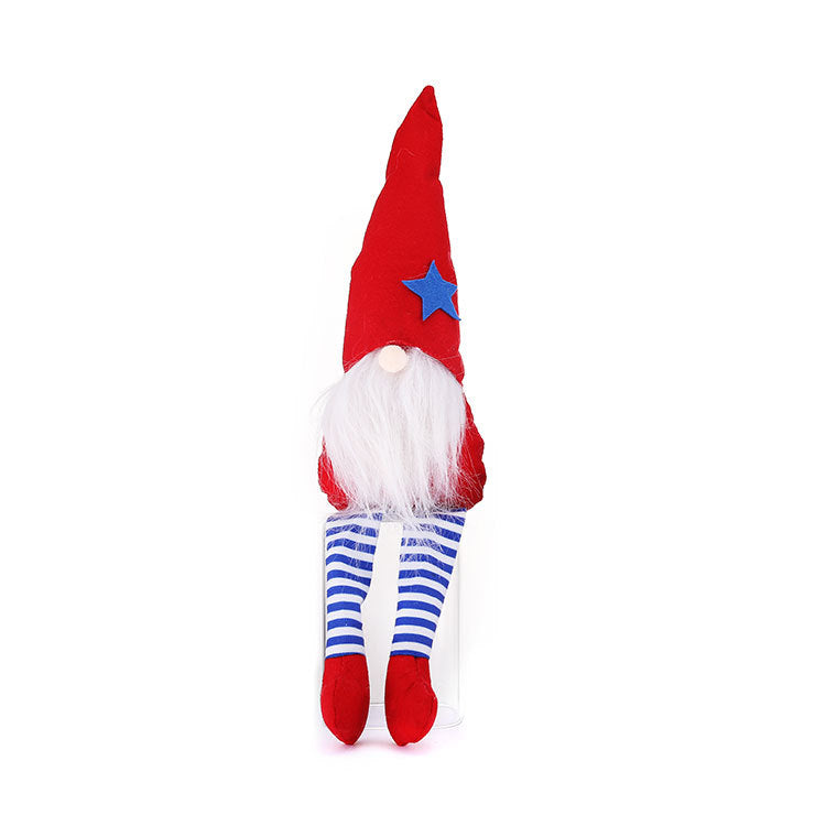 Lucky Snow New American Independence Day pointed hat long-legged Rudolph doll plush dwarf doll decorations - Vintage tees for Women