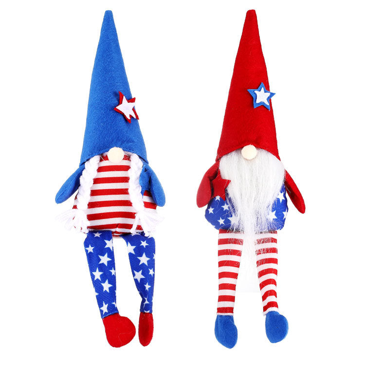 American Independence Day pointed hat long legged faceless elderly plush dwarf doll Rudolph doll children's gift - Vintage tees for Women